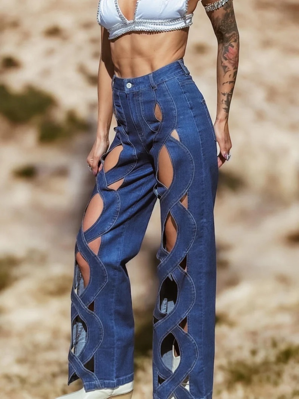 Nichole Lynel Cutout Jeans Women’s Small Festival Y2K Denim Blue